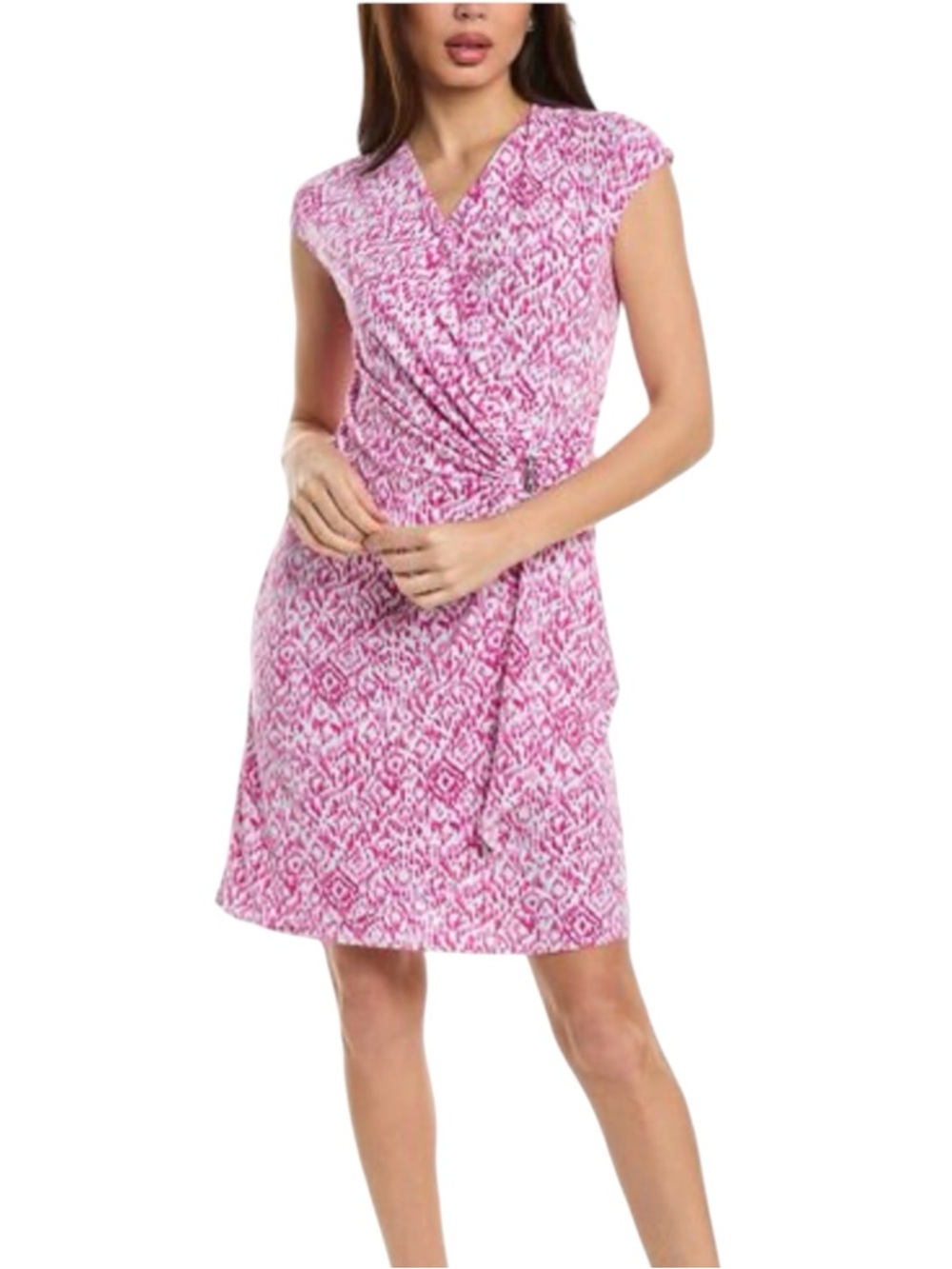 Tommy Bahama Womens Large Pink White Clara Ocean Ikat Mini Wrap Dress Stretch - Picture 1 of 6